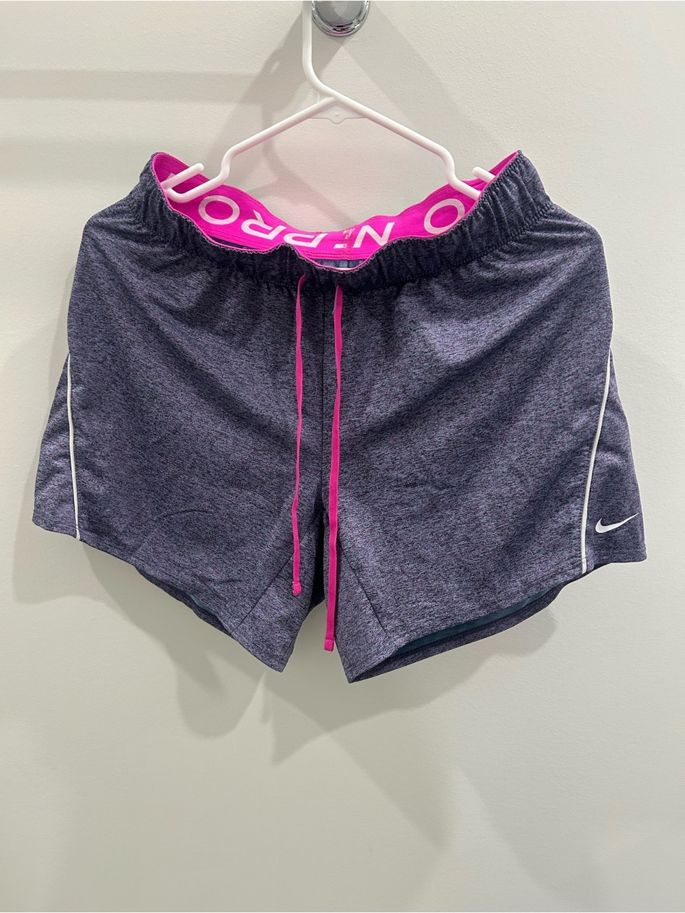 Nike Women's Heather Purple Athletic Shorts with Pink Waistband